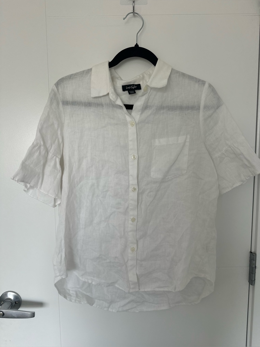 Lord & Taylor Linen White Short-Sleeve Button-Down Blouse